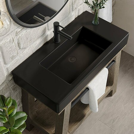 James Martin Vanities Auburn 36in Single Sink Console, Weathered Timber w/ Black Matte Mineral Composite Stone Top 165-V36-WTB-BM